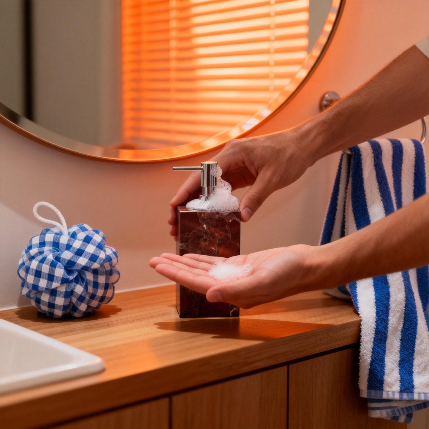 Natural marble dispenser, suitable for dispensing liquid soap, shampoo, body wash, hand sanitizer, kitchen cleaner and bathroom lotion
