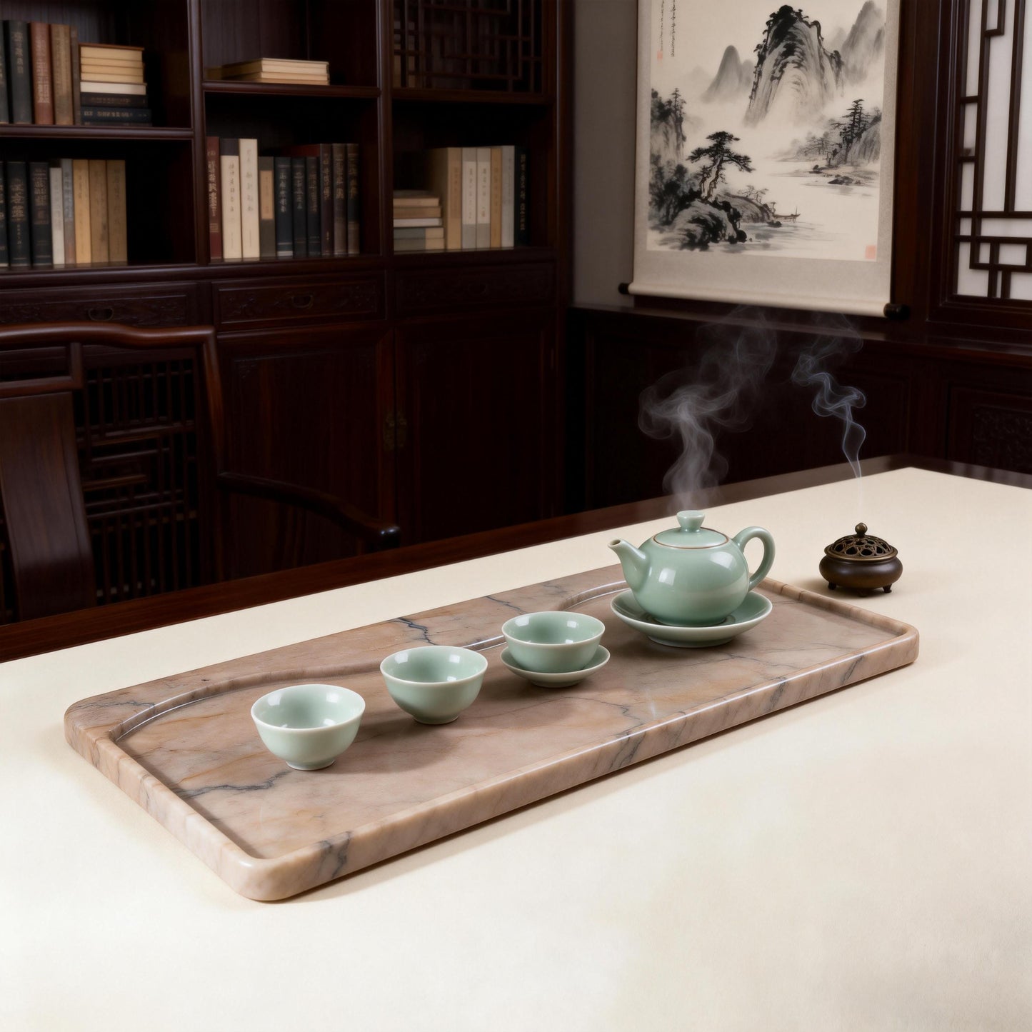 Handcrafted Marble Tea Tray – Organic Stone Serving Platter