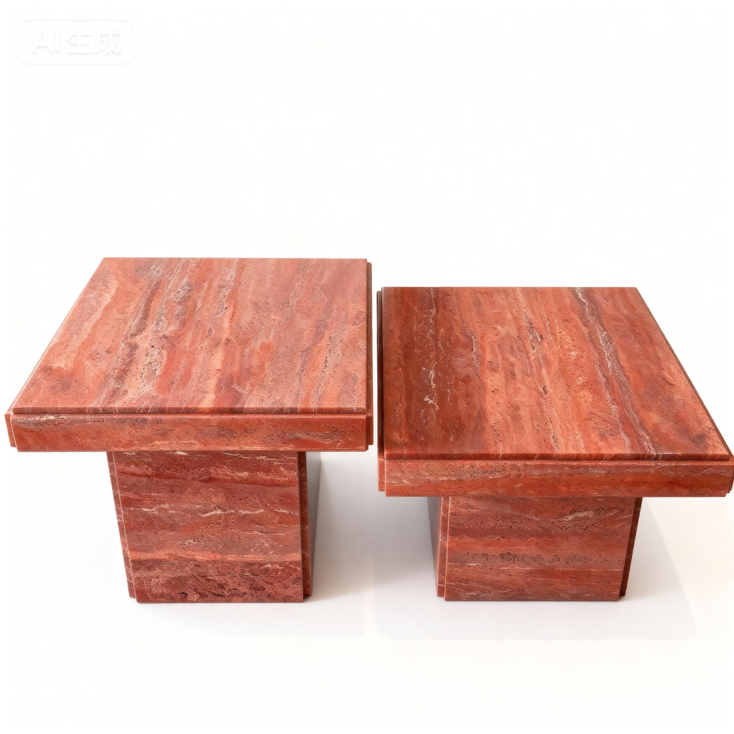Handmade Red Travertine Coffee Table - Modern Organic Modular Design