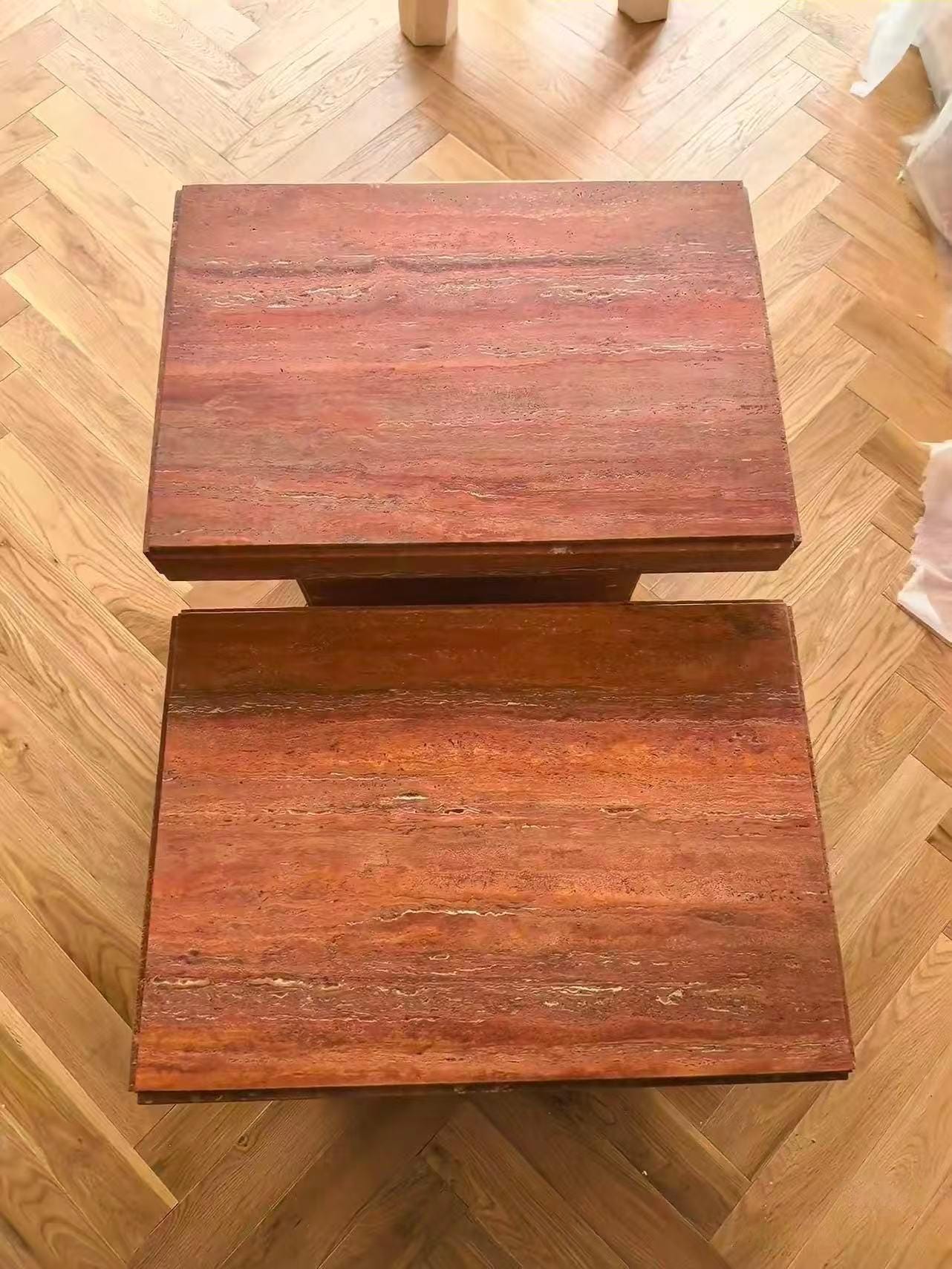 Handmade Red Travertine Coffee Table - Modern Organic Modular Design