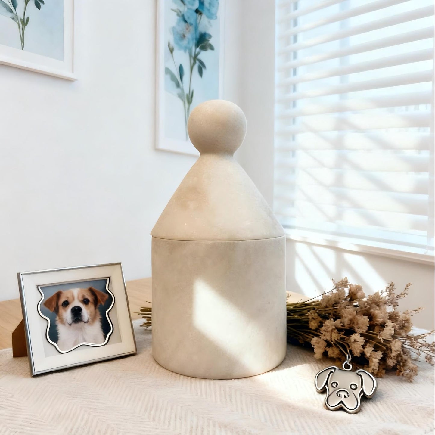 Handmade Marble Pet Urn, Cat and Dog Memorial Keepsake Box,
