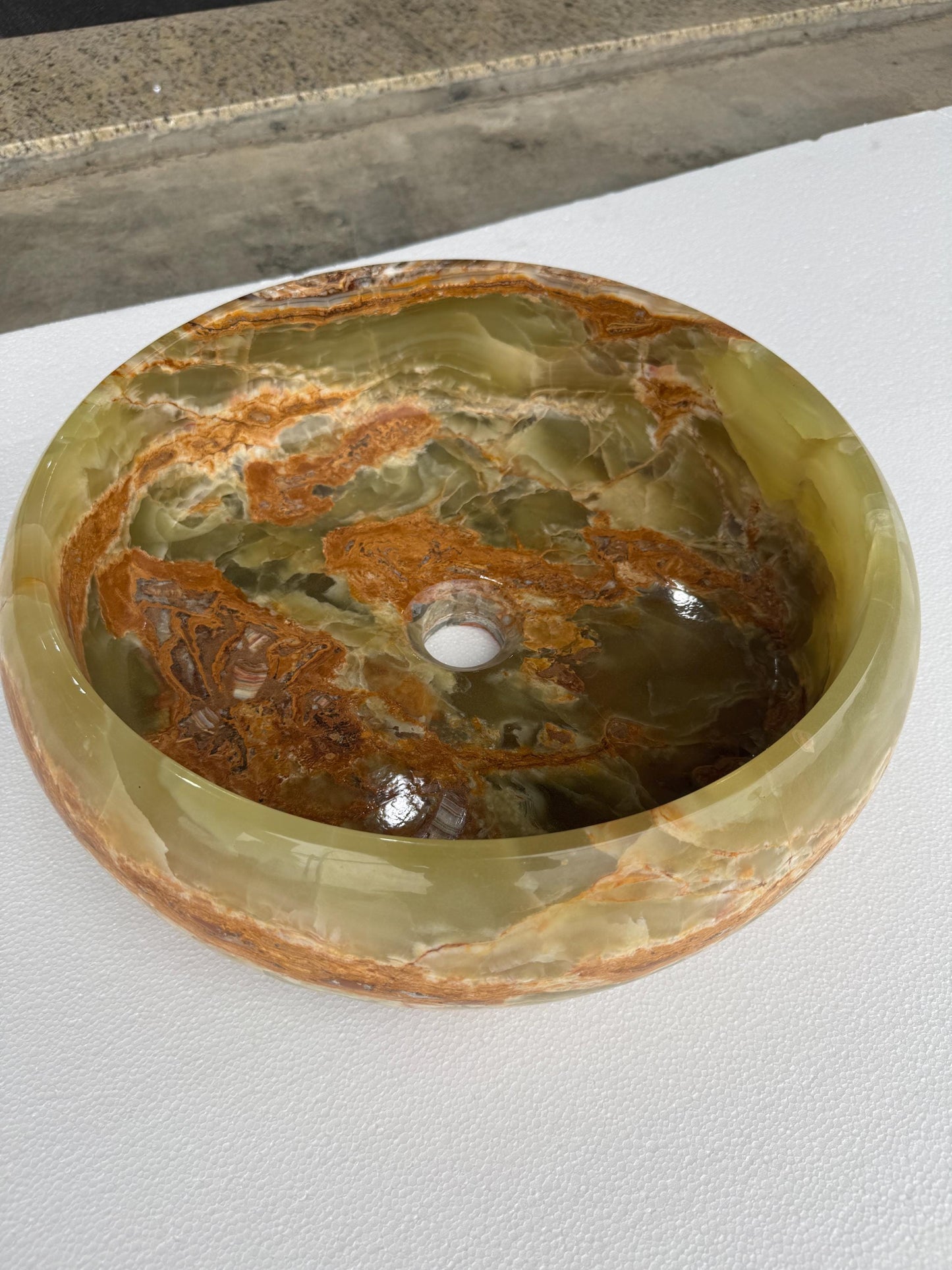 Handcrafted green onyx Vessel sink | Wash basin | 16" Round Bathroom Vessel | Vintage style
