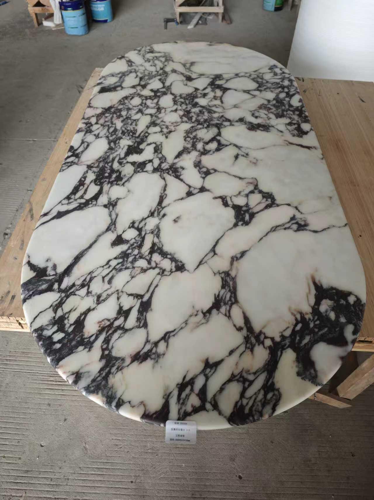 Calacatta Viola Marble Dining Table: Handmade Wooden Pedestal