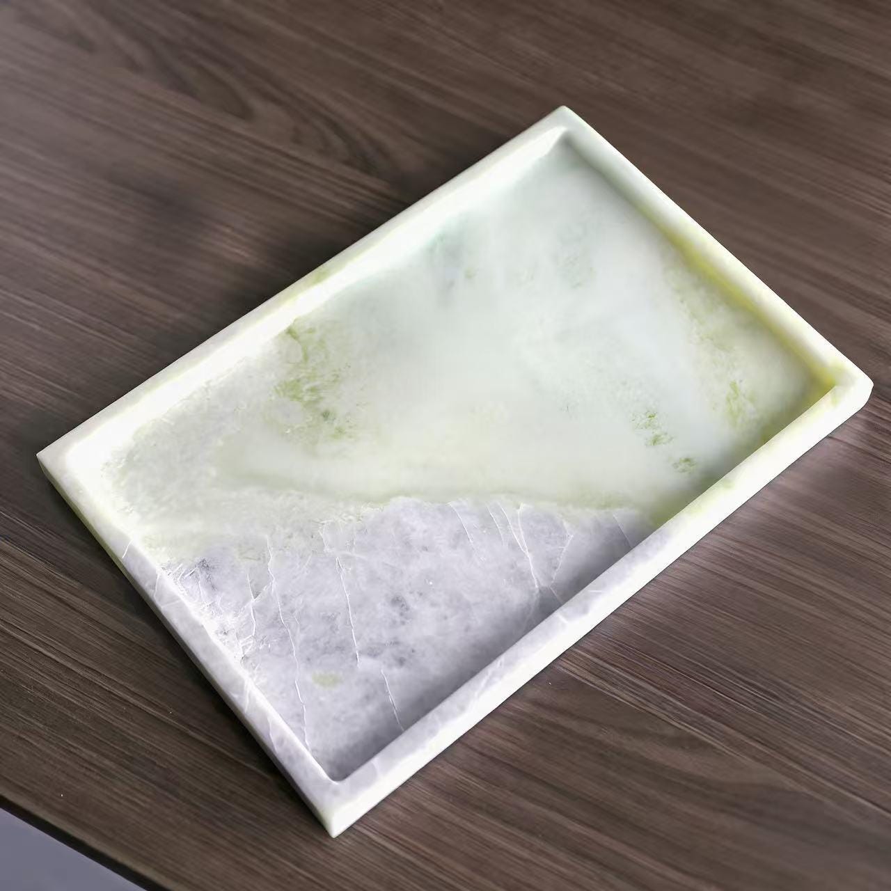 Handmade Green Marble Catchall Tray, Unique Statement Organizer for Stylish Home Ambiance