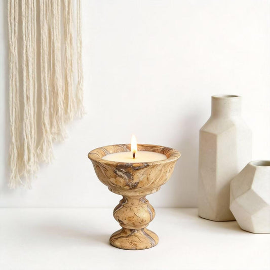 Handcrafted Marble Pedestal Candle, Essential Oil Scented, Table Centerpiece