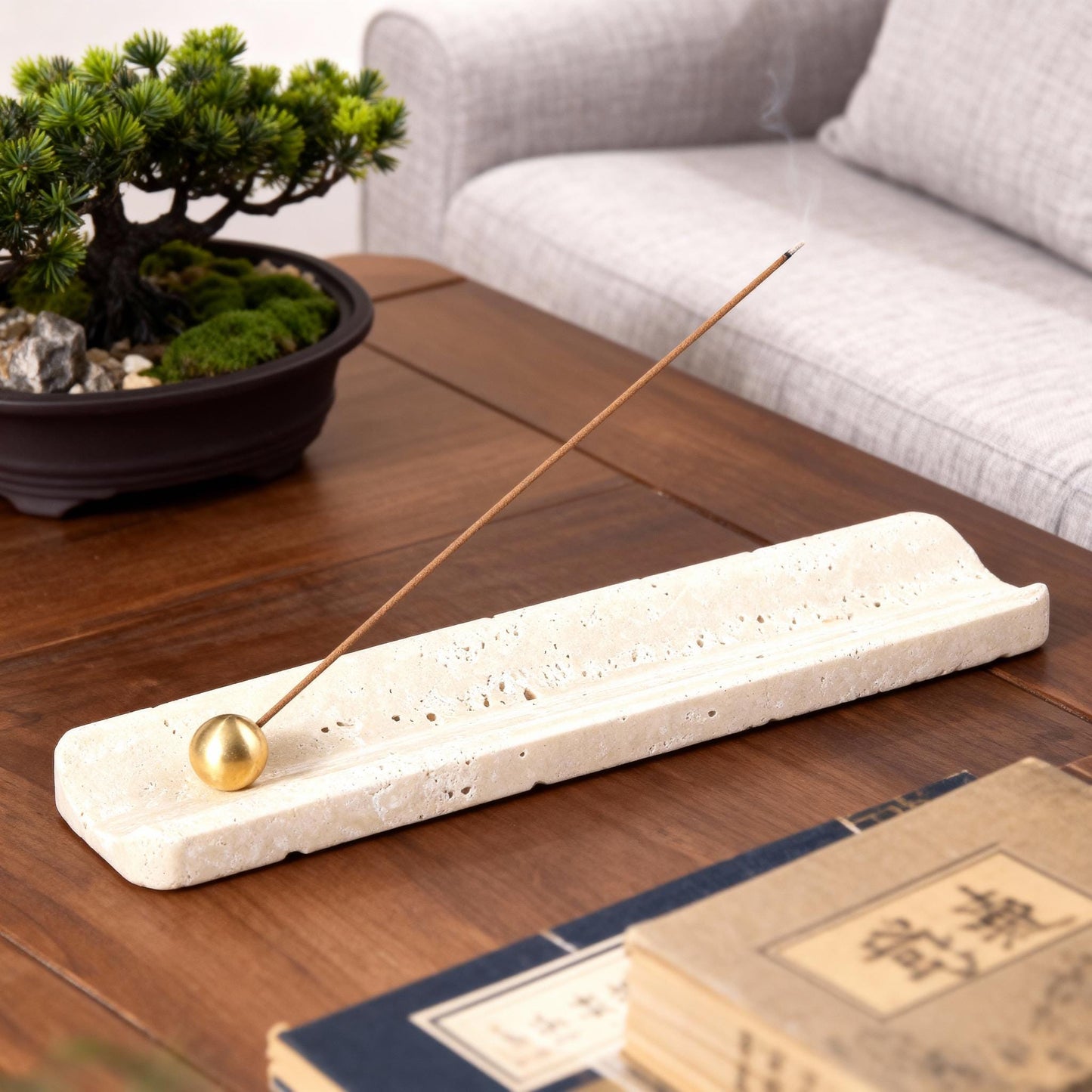 Travertine Marble Incense Holder, Handcrafted Stone Incense Stick Stand, Boho Zen Home Fragrance Accessory