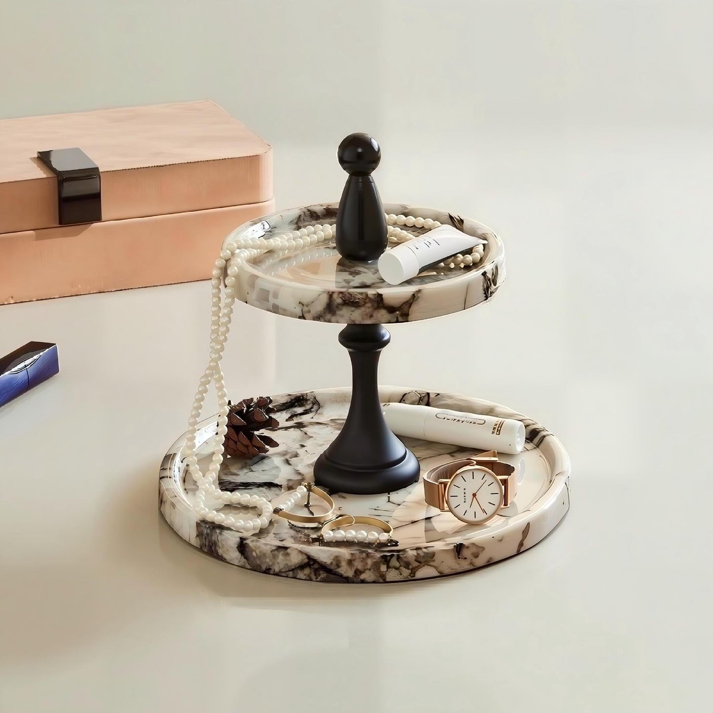 Handmade marble jewelry storage tray-Luxury home decor as wedding love gift for her