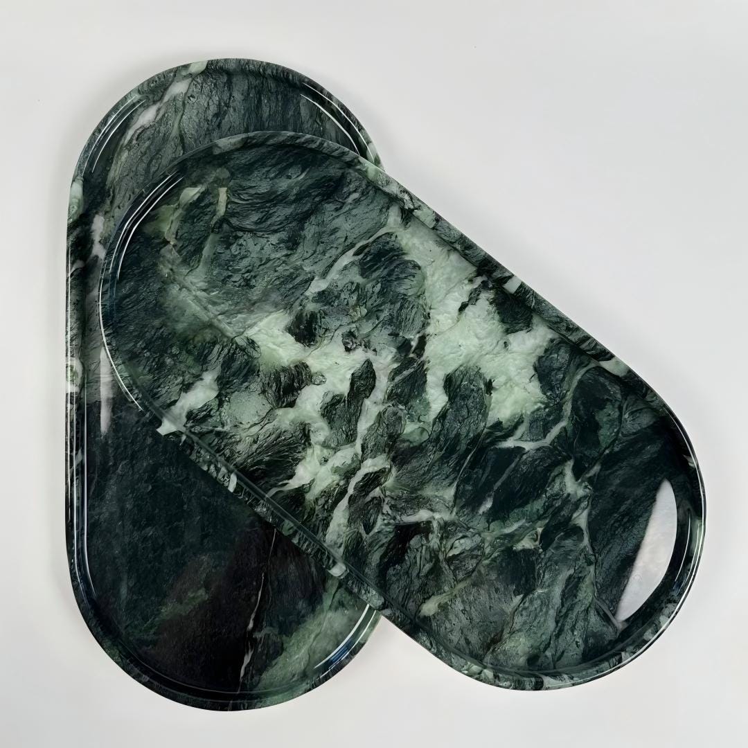 Handcrafted Marble Green Tray for living room designs-Jewelry Storage Tray useful gift