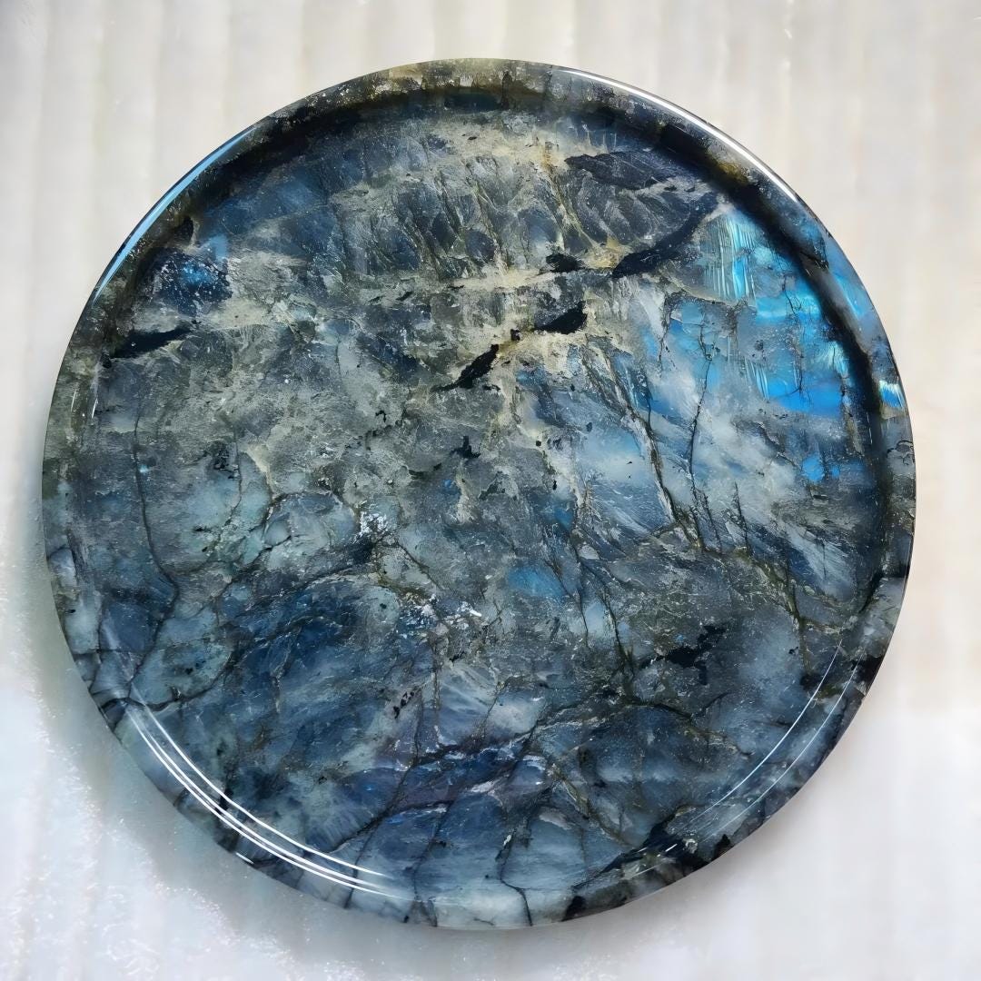 Labradorite Stone Tray – Iridescent Organic Shape Decorative Platter – Handcrafted Crystal Home Decor Gift