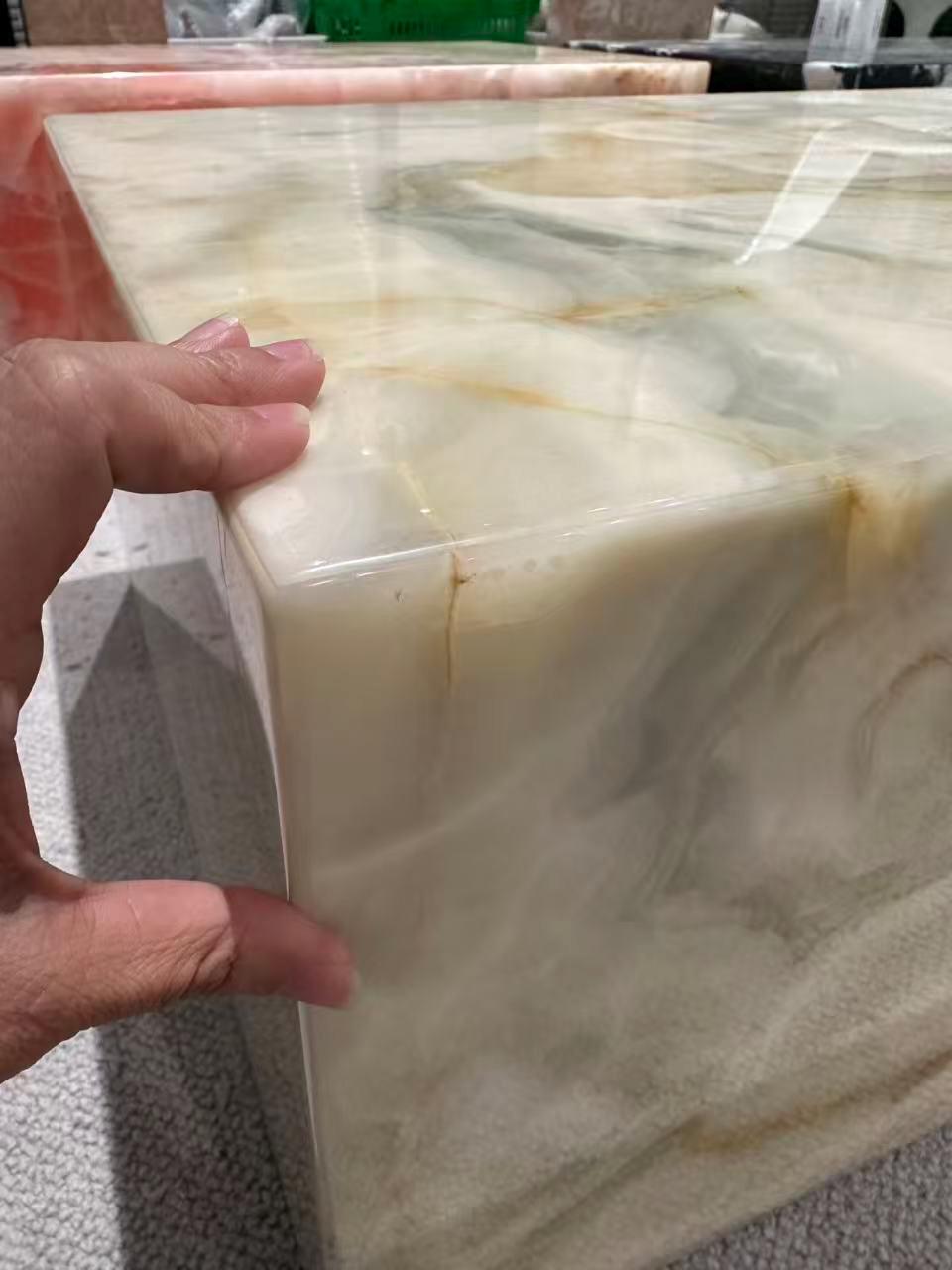 handmade natural white green onyx plinth coffee table, Modern Italian Minimalism