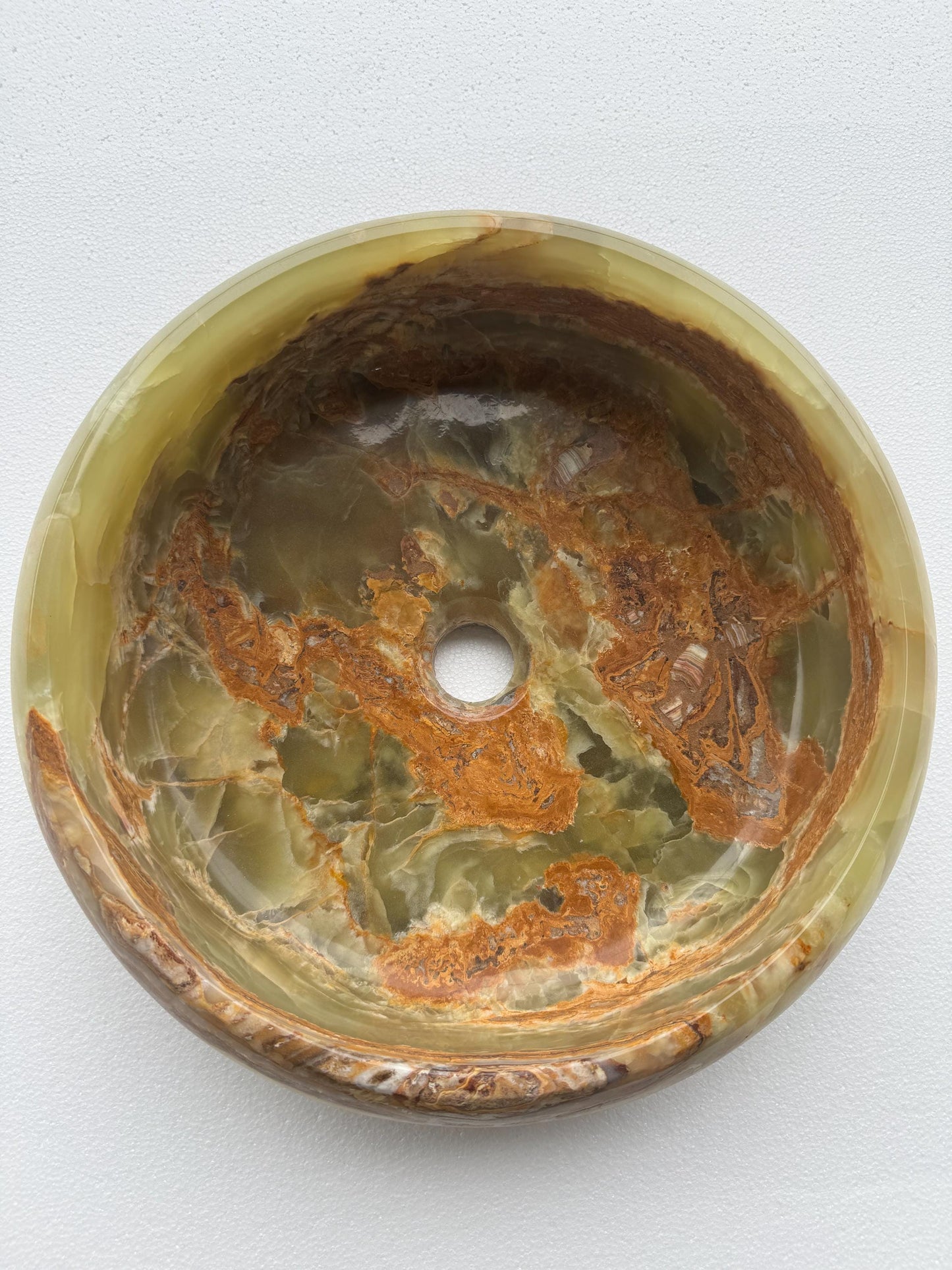 Handcrafted green onyx Vessel sink | Wash basin | 16" Round Bathroom Vessel | Vintage style