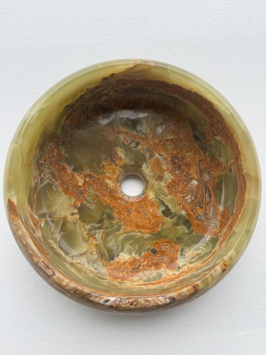 Handcrafted green onyx Vessel sink | Wash basin | 16" Round Bathroom Vessel | Vintage style