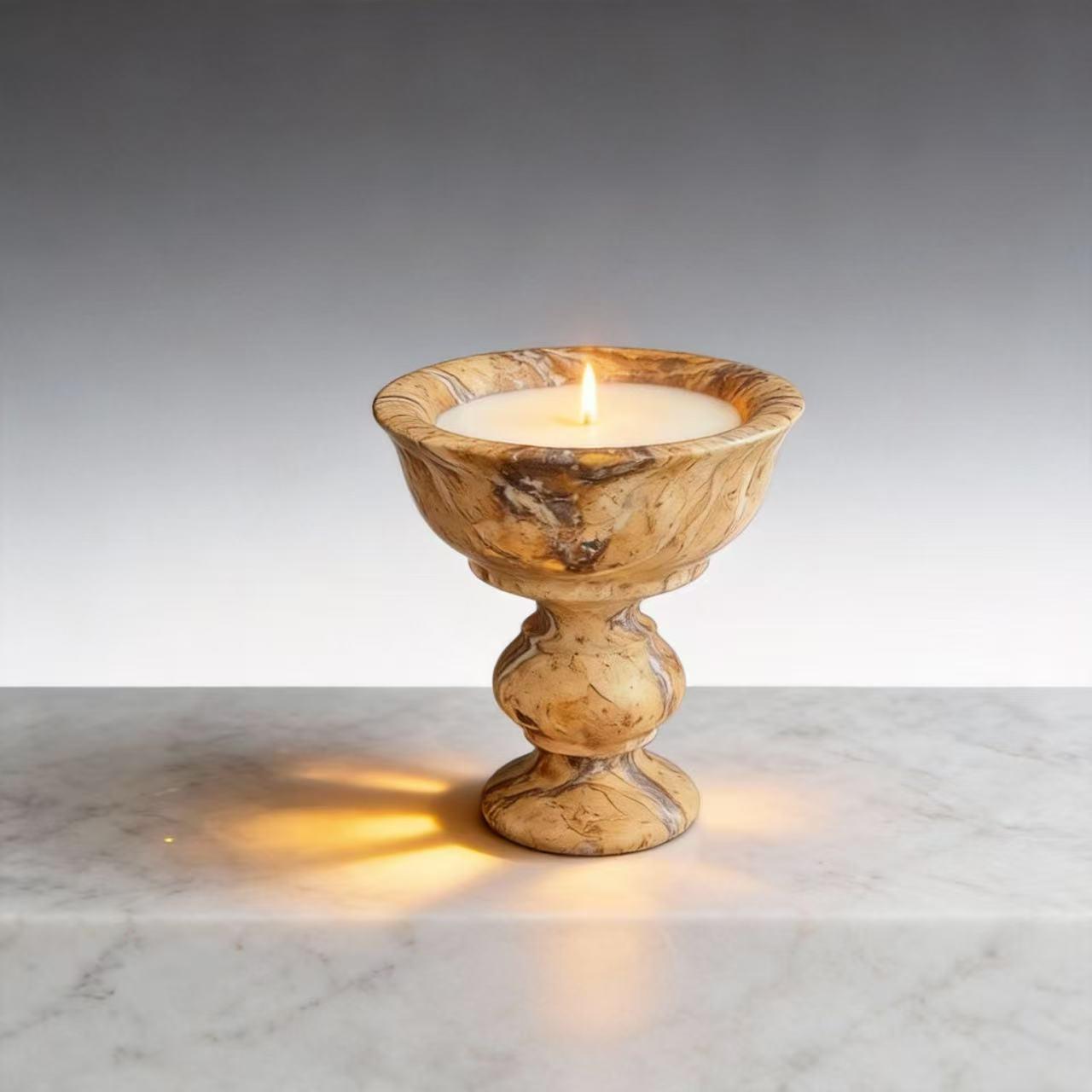 Handcrafted Marble Pedestal Candle, Essential Oil Scented, Table Centerpiece