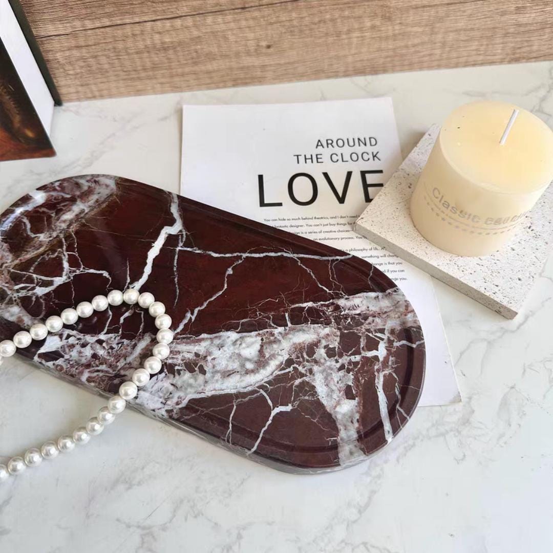 Natural Stone violet Rouge Marble Tray for wedding gift-Royal Elegance in Stone