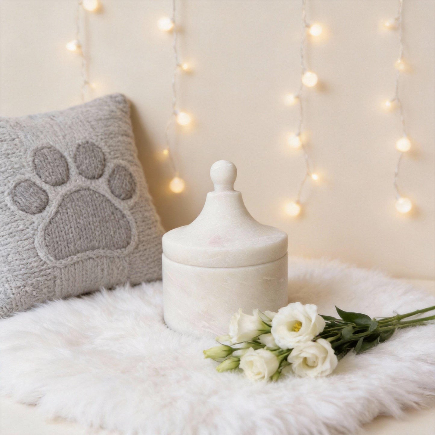 Handmade White Marble Pet Memorial Urn | Elegant Keepsake