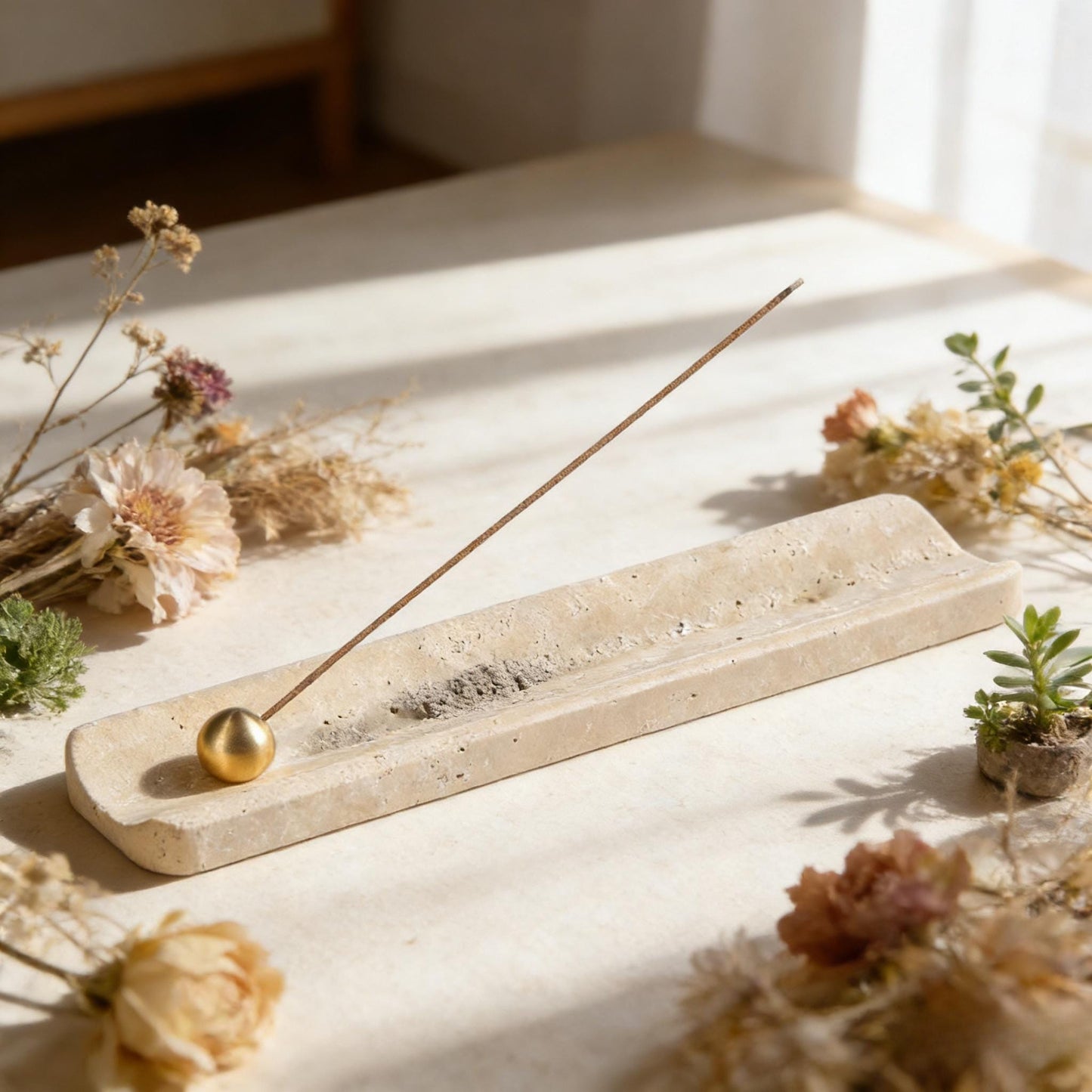 Travertine Marble Incense Holder, Handcrafted Stone Incense Stick Stand, Boho Zen Home Fragrance Accessory