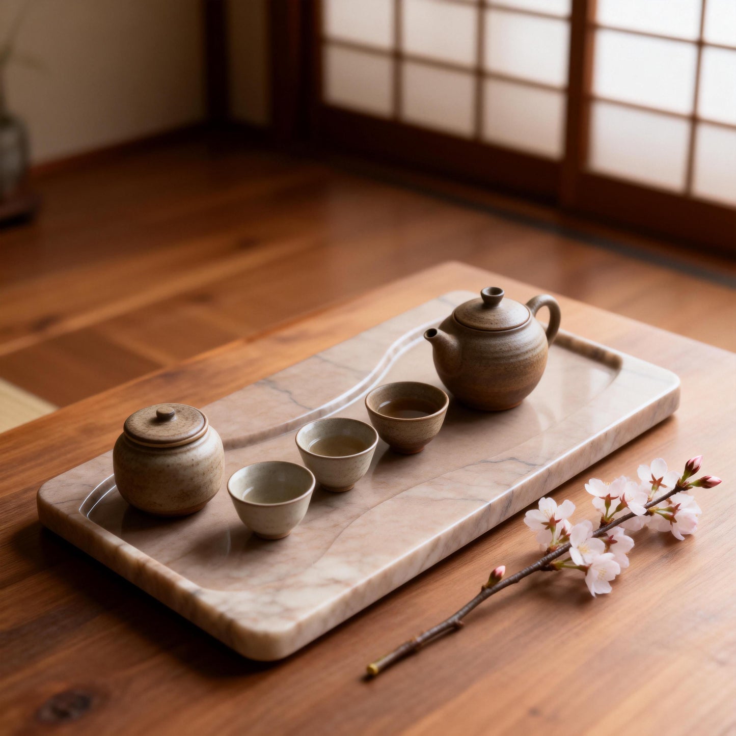 Handcrafted Marble Tea Tray – Organic Stone Serving Platter