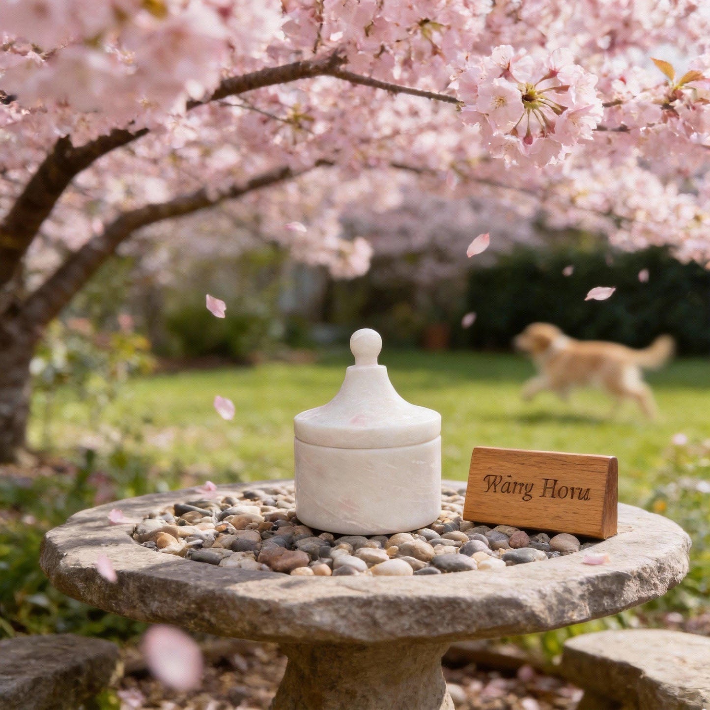 Handmade White Marble Pet Memorial Urn | Elegant Keepsake