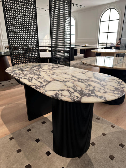 Calacatta Viola Marble Dining Table: Handmade Wooden Pedestal