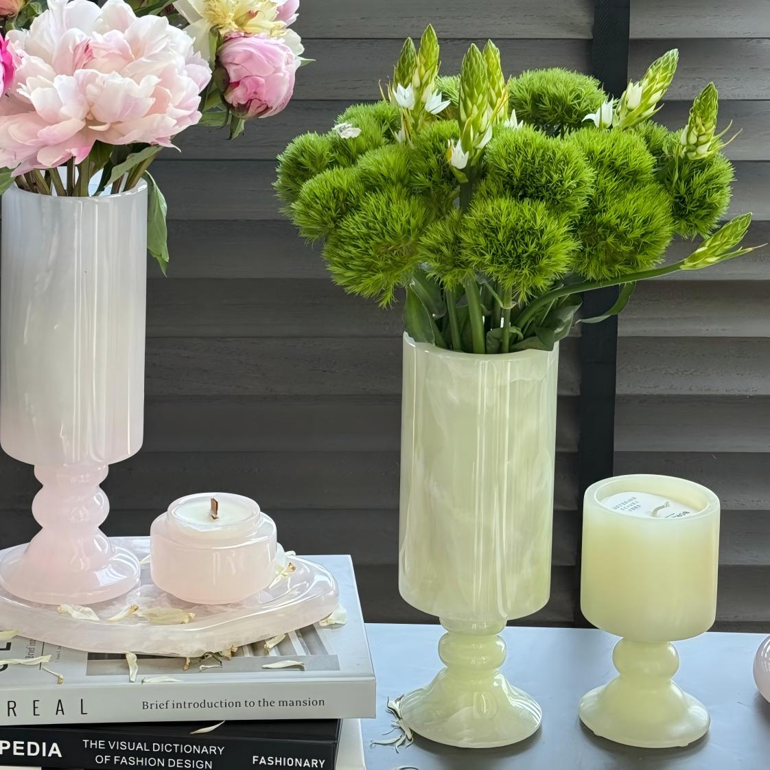 Celestial Jade Green Marble Candle and Vase Set Valentine's day gift for her