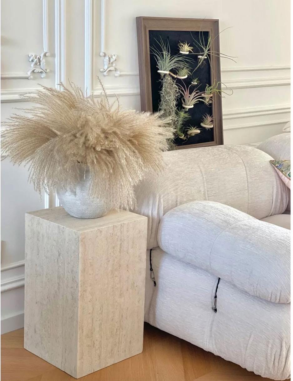 Custom Travertine side Table: Handmade Natural Stone End Table