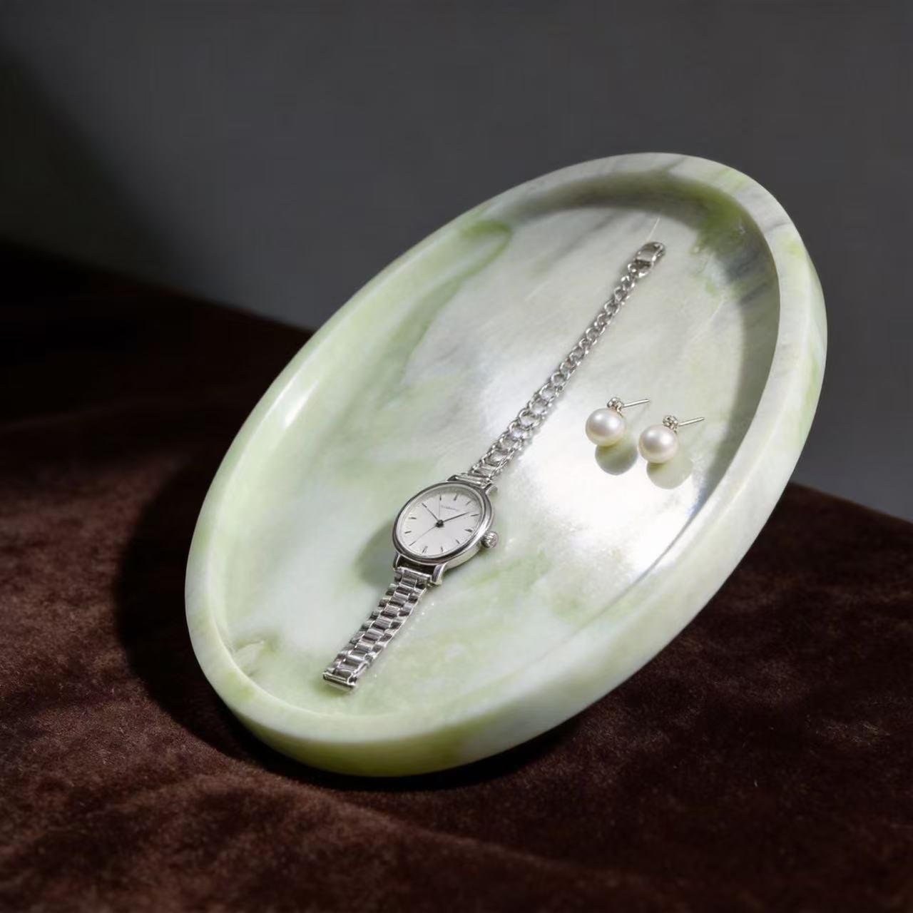 Handmade Veined Marble Jewelry Dish, Modern Minimalist Stone Tray