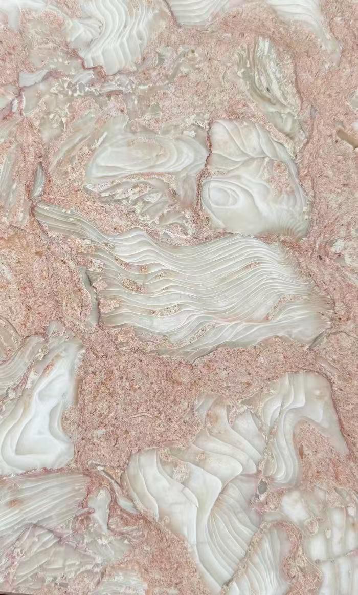 Handmade Natural Shell Pink Marble Plinth: French Style Display Stand